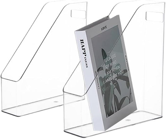 2 Pack Acrylic Magazine File Holder with Handle, Plastic Desk Organizer | Clear Acrylic Vertical File Folder Bin, Storage File Folders, Magazine Rack Document Storage Organizer for Home Office by Voittozege
