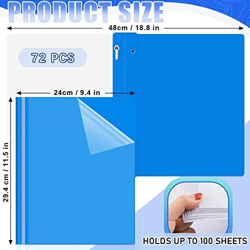 Teling 72 Pack Clear Front Report Covers with 3 Prong Fasteners, Blue - Image 2