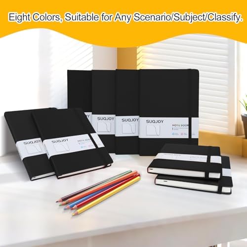 SUQJOY Lined Journal Notebooks 8 Pack, 160 Pages, 5.5x 8.2-Inch Journals for Women Men, Hardcover Notebook with 100 gsm Thick Paper, A5 Size College Ruled Notebook (Black) - Image 6
