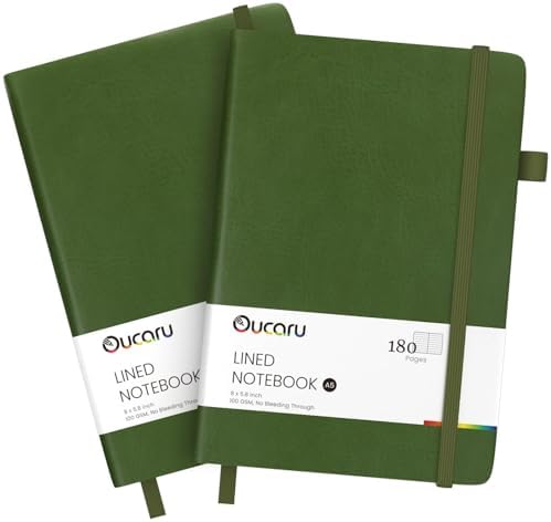 Oucaru 2 Pack A5 Lined Journal Notebook for Writing, 180 Pages by Oucaru