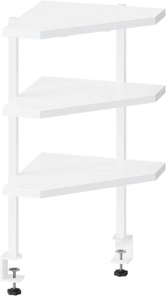 MAHANCRIS Clamp on Desk Corner Organizer, 3-Tier Desktop Shelf, Adjustable Desk Corner Storage Shelf with Metal Frame, for Office, Game Room,White DSWT5501 by MAHANCRIS