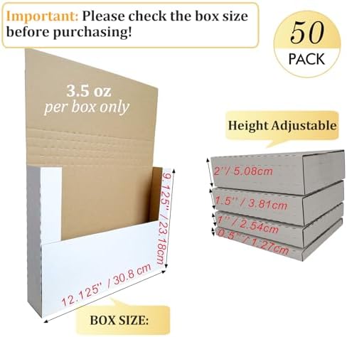 50 Pack Book Shipping Mailers, 12-1/8×9-1/8×2", Height-Adjustable - Image 2