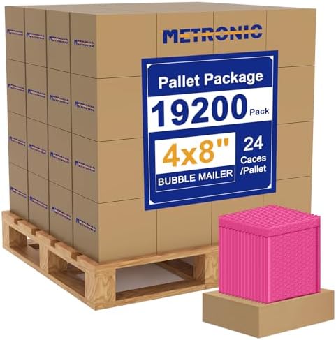 Metronic 19200Pack Bubble Mailer 4X8 Inch Pink Full Pallet Padded Envelopes by METRONIC