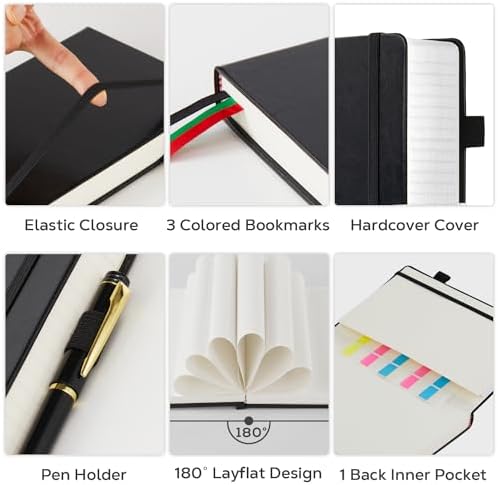 FOCUS DAY Journal Notebooks College Ruled, Thick Notebook Journal with 100GSM Paper, B5 Large Lined Notebook Journal for Women & Men, 7.1'' X 10'', 320 Pages, Black Leather Notebook - Image 2