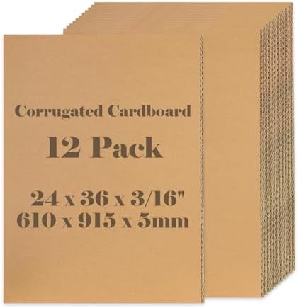 Hixdo12 Pack 24" x 36" x 3/16" Corrugated Cardboard Sheets, Brown by WelcometoHixdoOffice