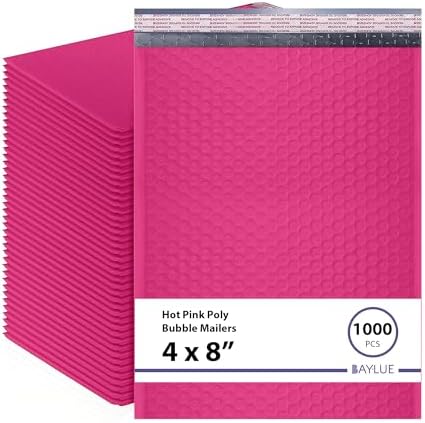 Hot Pink Bubble Mailers 4x8, Poly Padded Envelopes #000, 1000 Pack by BAYLUE