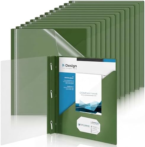 Teling Clear Report Cover with 3 Prongs, Plastic Report Presentation Folders 90 Sheet Capacity Resume Document Covers for School Office(Dark Green,24 Pcs) by Teling