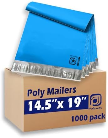 POLYSELLS 1000 pcs 14.5x19 Inches Blue Poly Mailers Shipping Envelopes, Strong Adhesive Sealing, Waterproof, and Tear-resistant Postal Mailing Bags for Clothing, Books, and Accessories by POLYSELLS