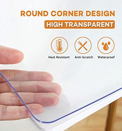 PoPoTo 24x24 Inch New Clear Plastic Desk Pad Dining Table Protector Tablecloth Mat Office Desk Blotter 1.5mm Thick Rectangular Waterproof Odorless No-Slip Vinyl Table Cover for Wooden Glass Countertop - Image 2