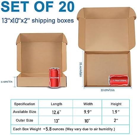 Kraft Brown Shipping Boxes 13x10x2 Inches, 20 Pack - Image 2