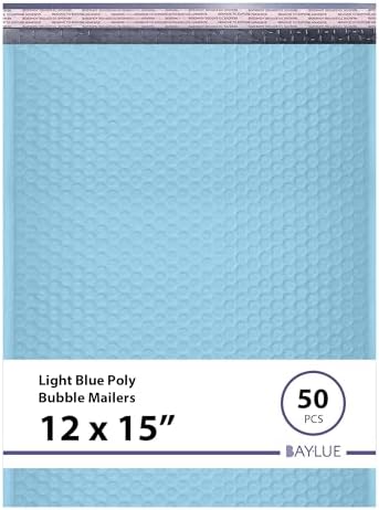Light Blue Bubble Mailers 12x15, Self Seal Poly Padded Envelopes, 50 Pack by BAYLUE