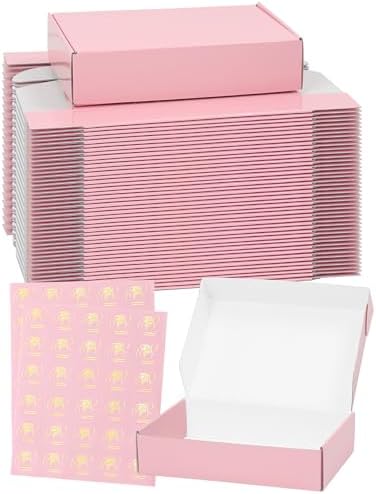 Shipping Boxes 9x6x2 Inch, Set of 45, Cute Pink Corrugated Cardboard Boxes, Mailer Packaging Boxes for Small Business Gift Literature Shipping by TryDrem