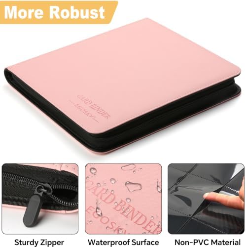 16-Pocket Business Card Binder holds 1024 Cards, Premium Diamond PU Leather Name Card Holder Organizer with Zipper, Black Sleeves Side Loading Card Book for Collectors & Office(pink) - Image 3