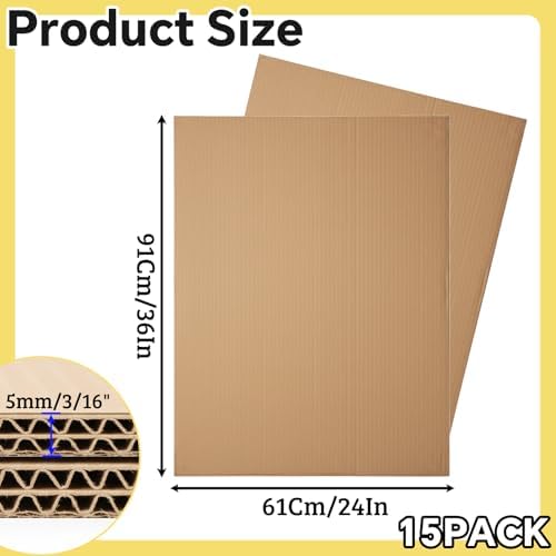 15 Pack 24" x 36" Corrugated Cardboard Sheets, Double Wall, Brown - Image 2