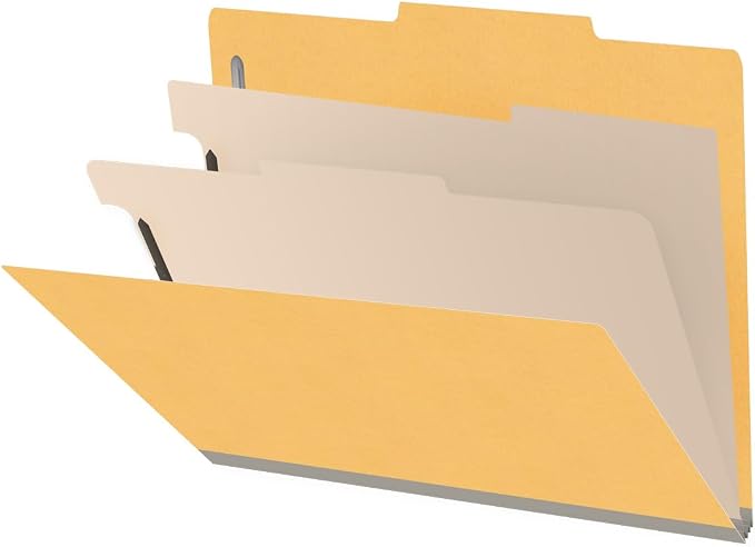 Heavy Duty End Tab Color Folders, 2/5 Cut ROC Top Tab, Letter Size, 2 Divider, Yellow (Box of 10) by Ecom+Folders