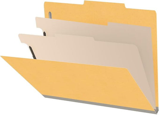 Heavy Duty End Tab Color Folders, 2/5 Cut ROC Top Tab, Letter Size, 2 Divider, Yellow (Box of 10) by Ecom+Folders