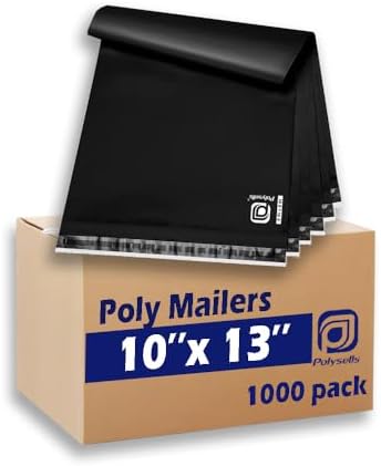 POLYSELLS 1000 pcs 10x13 Inches Black Poly Mailers Shipping Envelopes, Strong Adhesive Sealing, Waterproof, and Tear-resistant Postal Mailing Bags for Clothing, Books, and Accessories by POLYSELLS