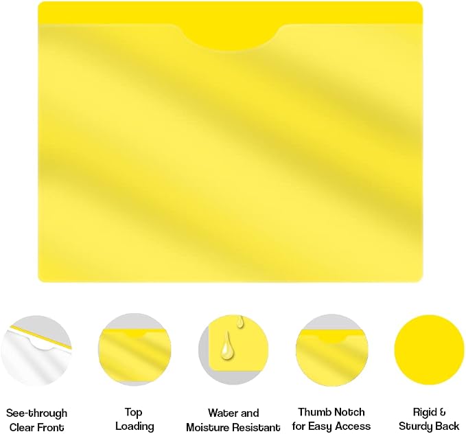 Yellow Vinyl Pocket Folders, Doctor Stuff, Closed Sides, Letter Size, Clear Front Top Loading Job Jacket, Documents Holder for Office, High School and Medical Files, Pack of 25 - Image 4