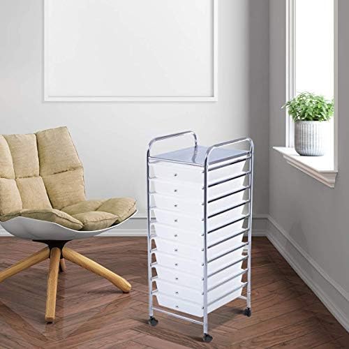 Giantex 10 Drawer Rolling Storage Cart Scrapbook Paper Office School Organizer (Clear) - Image 6