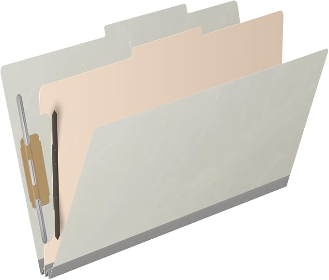 25 Pt. Pressboard Classification Folders, 2/5 Cut ROC Top Tab, Legal Size, 1 Divider, Light Gray (Box of 10) - Image 2
