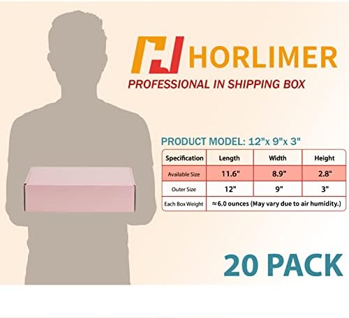 HORLIMER 12x9x3 inches Shipping Boxes Set of 20, Pink Medium Corrugated Cardboard Gift Mailer Box - Image 2