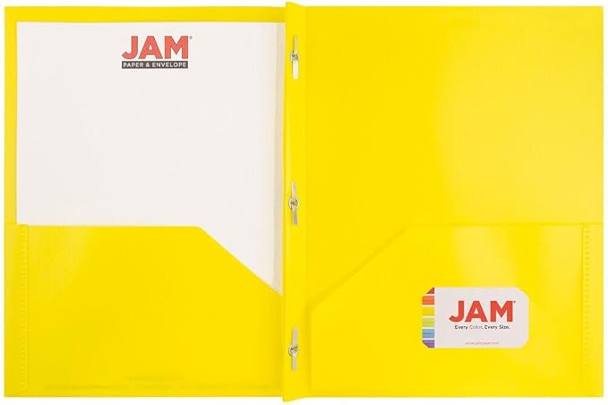 JAM PAPER Plastic Color Pop Folders - 2 Pocket Durable Folders with Metal Prongs Fastener Clasps - Yellow - 3/Pack - Image 5