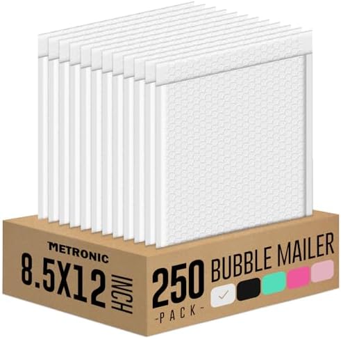 Metronic Bubble Mailers 8.5x12 250 Pack White Bubble Mailers Waterproof by METRONIC
