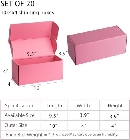 Pink Shipping Boxes 10x4x4 Inches, 20 Pack - Image 2