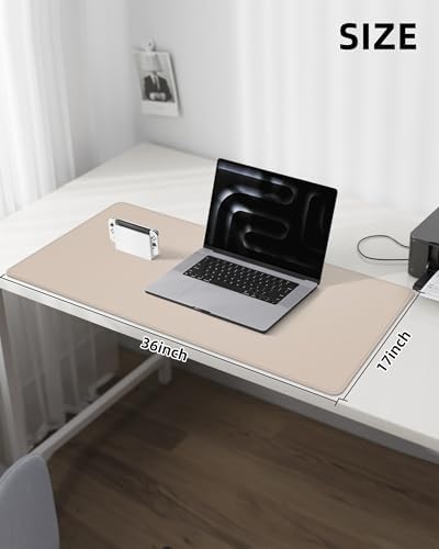 AFIING Extra Large Desk Mat - 55" x 24" PU Leather Non-Slip Desk Pad for Office and Home - Ideal for Large Mouse Pad and Desk Mats on Top of Desks (Beige) - Image 3