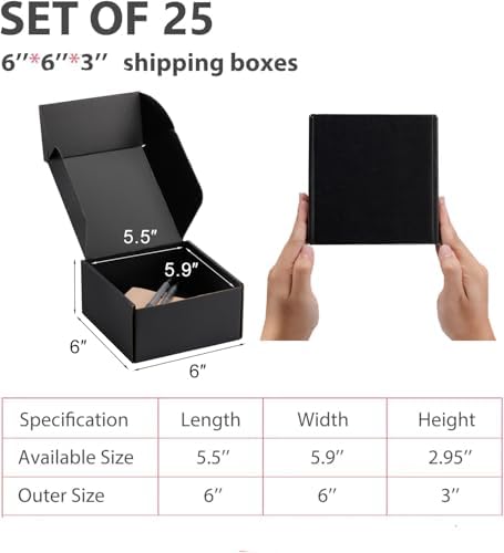 6x6x3 inch Black Shipping Boxes for Small Business- Set of 25 - Image 2