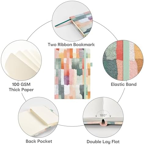 &And Per Se Dotted Journal Notebook, A5 Hardcover Aesthetic Dotted Notebook – 160 Pages 100gsm Thick Dot Grid Paper, 3 Sticker Sheets – Gift-Ready Journaling Kit for Women (Colorful Stripes) - Image 5