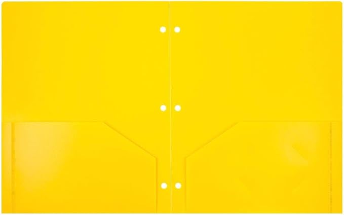 JAM PAPER Heavy Duty Plastic 3 Hole Punch Pocket Folders - Extra Tough School Folders - Yellow - Bulk 48/Pack - Image 2