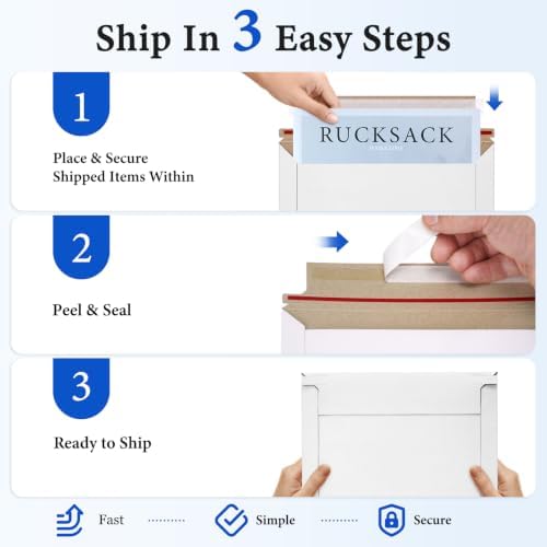 Packbabol 100 Pack White Rigid Mailers, 9"x12" Self Seal Document Mailer Stay Flat Cardboard Mailers Shipping Envelopes for Mailing Semi-Rigid and CD,Photos，Document - Image 5