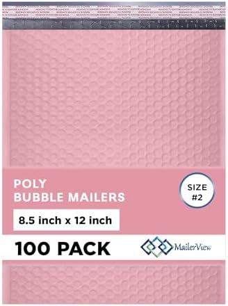 Light Pink Bubble Mailers 8.5x12 Poly Padded Envelopes #2, 100 Pack by MAILERVIEW