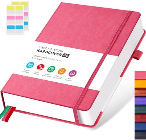 FOCUS DAY Lined Journal Notebook for Women/Men Writing Work, 320 Pages Hardcover Pink Leather Daily Diary Journals Note book College Ruled for Note Taking, A5 (5.7'' X 8.4'') by FOCUSDAY