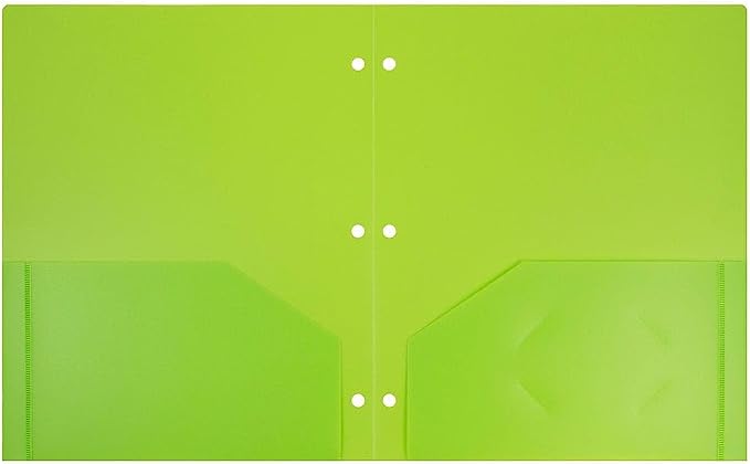 JAM PAPER Heavy Duty Plastic 3 Hole Punch Pocket Folders - Extra Tough School Folders - Lime Green - 6/Pack - Image 4