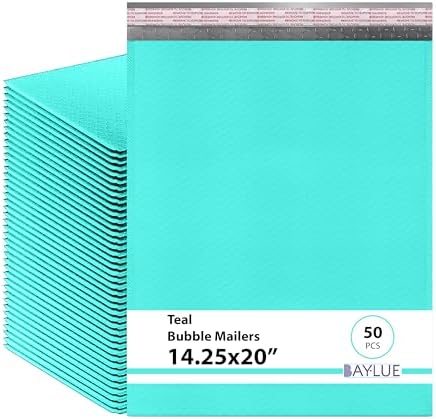 Aqua Teal Bubble Mailers 14.25x20, Poly Padded Envelopes #7, 50 Pack by BAYLUE