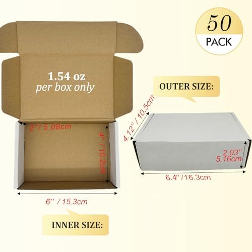 Small Shipping Boxes 6x4x2, Set of 50, White Corrugated Cardboard Box Mailer (YD642-50W) - Image 2