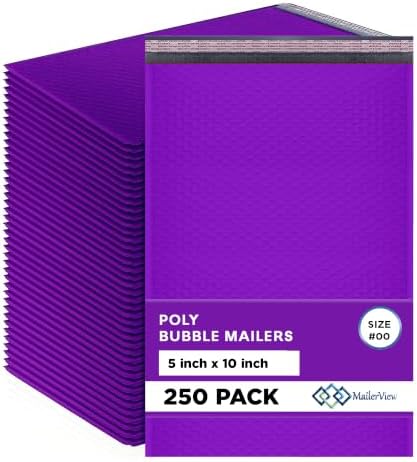 Purple Bubble Mailers 5x10, Self Seal Poly Padded Envelopes #00, 250 Pack by MAILERVIEW