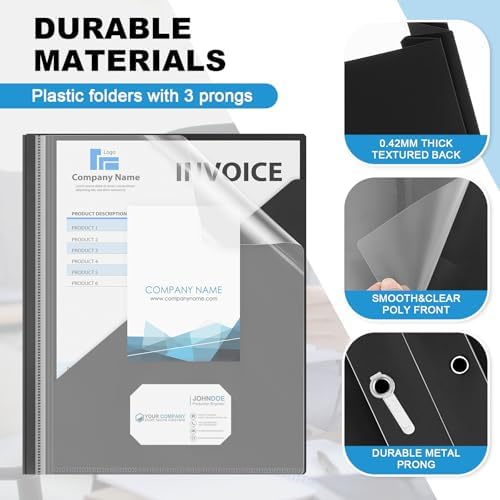 Teling 24 Pcs Presentation Folders with 3 Prong, Black Report Binder - Image 3