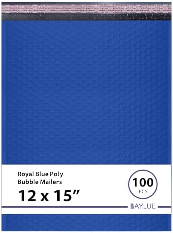 Royal Blue Bubble Mailers 12x15, Self Seal Poly Padded Envelopes, 100 Pack by BAYLUE