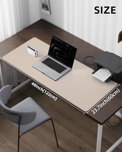 AFIING Extra Large Desk Mat - 48"x 24" Non-Slip PU Leather Desk Pad for Office and Home - Ideal for Large Mouse Pad and Desk Mats on Top of Desks (Beige) - Image 5