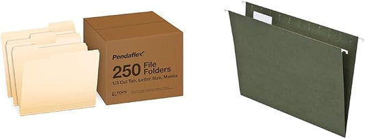 Pendaflex File Folders Letter Size 1/3 Cut Manila 250 per Box and Island Hanging File Folder 1/5 Cut Letter Size Standard Green 25 Count Bundles by Unknown