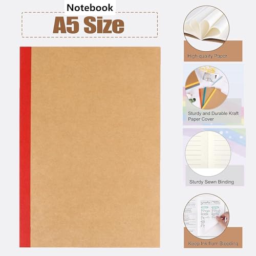 24 Pack A5 Kraft Notebooks Journal Notebook Lined Journal Bulk Writing Diary Subject Notebooks Planner with Thick Paper, 60 Pages, 30 Sheets, 8.3x5.5 inch - Image 5