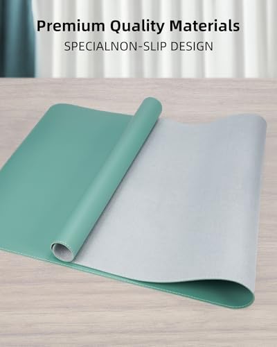 Leather Desk Pad Protector, Mouse Pad, Office Mat, Non-Slip PU Leather Blotter, Laptop Desk Pad, Waterproof Writing Pad for Office and Home (Light Green, 31.5" x 15.7") - Image 2