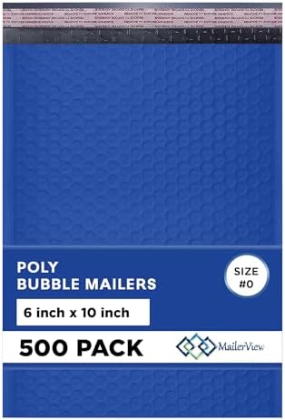 Royal Blue Bubble Mailers 6x10, Poly Padded Envelopes #0, 500 Pack by MAILERVIEW