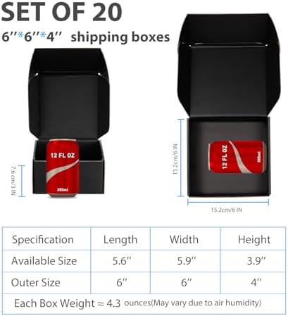 Black Shipping Boxes 6x6x4 Inches, 20 Pack - Image 2