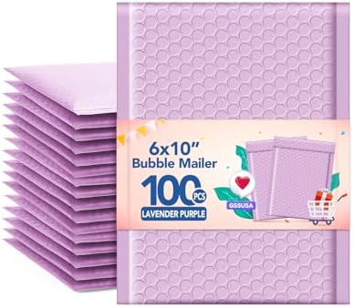 GSSUSA Lavender Bubble Mailers 6x10 100 Pack, Self Seal Padded Envelopes by GSSUSA