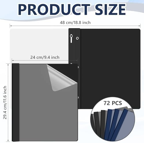 Feifeiya 72 Pack Plastic Report Covers with 3 Prongs Presentation Folders Bulk, 100 Sheet Capacity, Clear Front Report Covers for Presentation Document Paper School Office Supplies (Blue,Black) - Image 2