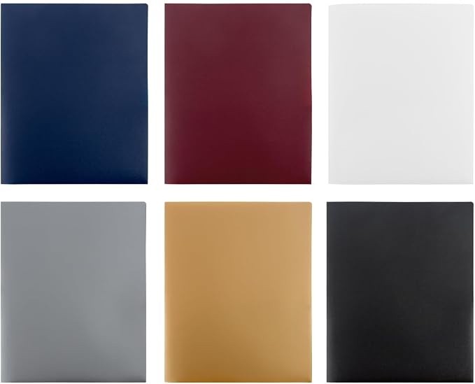 JAM PAPER Heavy Duty Plastic 2 Pocket Extra Tough School Folders - Assorted Professional Colors - 6/Pack - Image 2